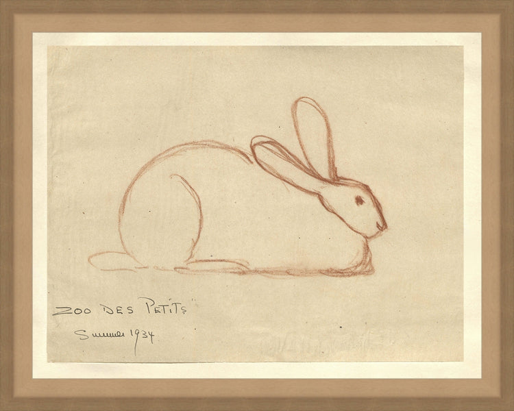Framed Bunny. Frame: Bevel Sand. Paper: Rag Paper. Art Size: 7x9. Final Size: 8'' X 10''