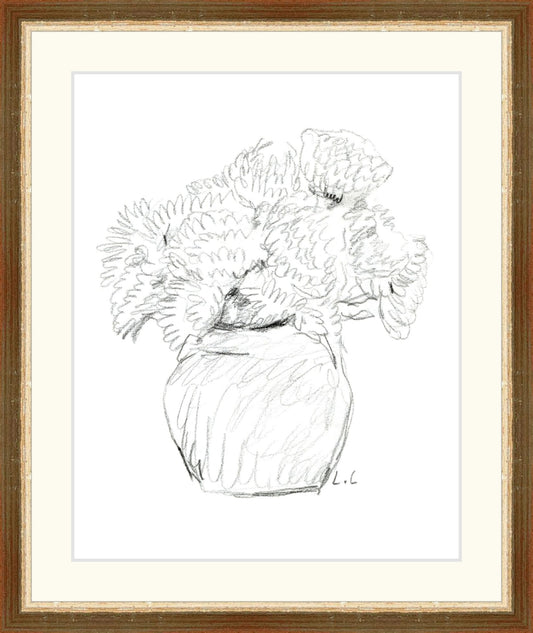 Uploaded Art:Flower Vase Sketch copy.jpg. Frame: Thin Gray and Silver. Paper: Rag Paper. Art Size: 10x8. Final Size: 12'' X 10''
