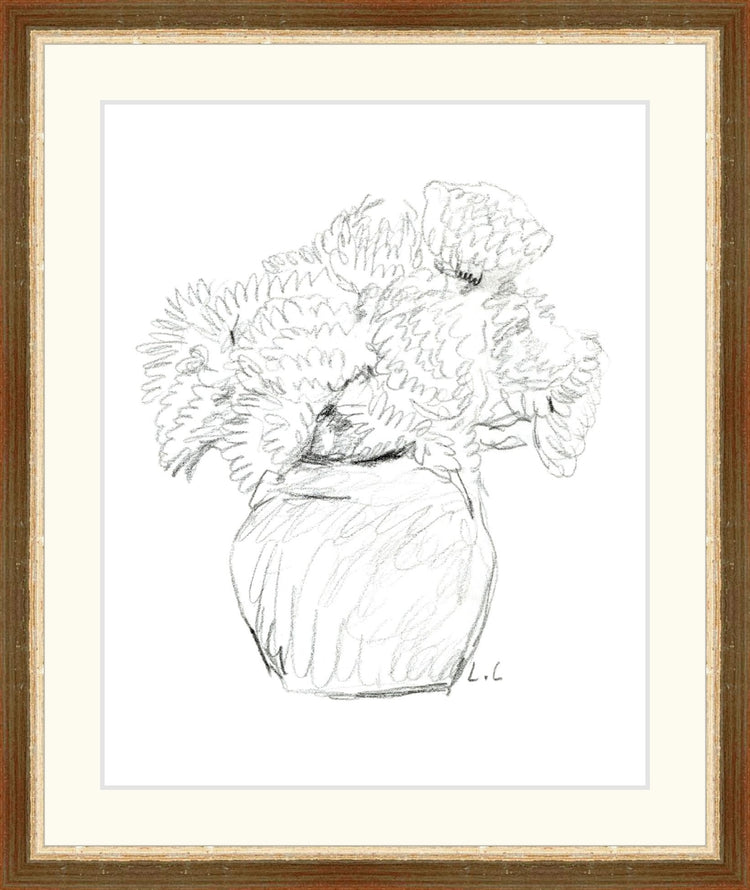 Uploaded Art:Flower Vase Sketch copy.jpg. Frame: Thin Gray and Silver. Paper: Rag Paper. Art Size: 10x8. Final Size: 12'' X 10''