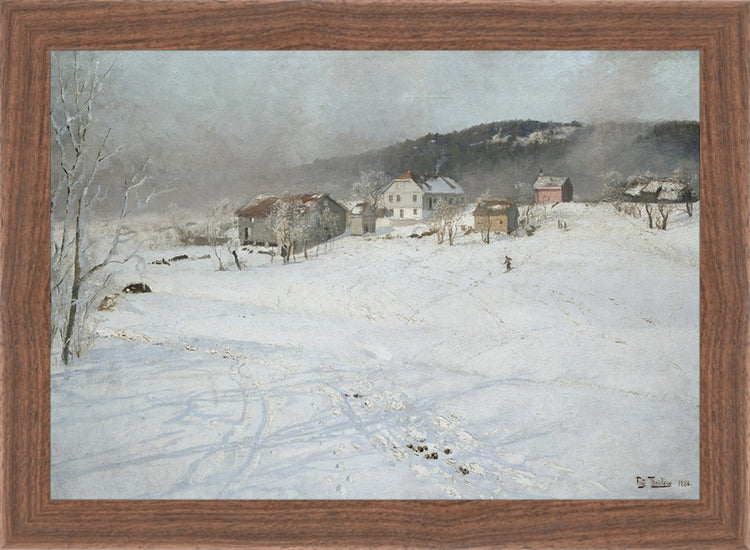Framed Village. Frame: Dark Walnut. Paper: Rag Paper. Art Size: 7x10. Final Size: 8'' X 11''