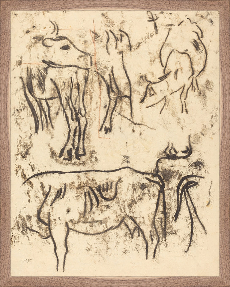 Framed Herd Study. Frame: Natural Walnut. Paper: Rag Paper. Art Size: 19x15. Final Size: 20'' X 16''