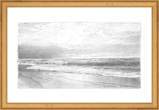 Framed Seascape 2. Frame: Traditional Gold. Paper: Rag Paper. Art Size: 10x15. Final Size: 11'' X 16''