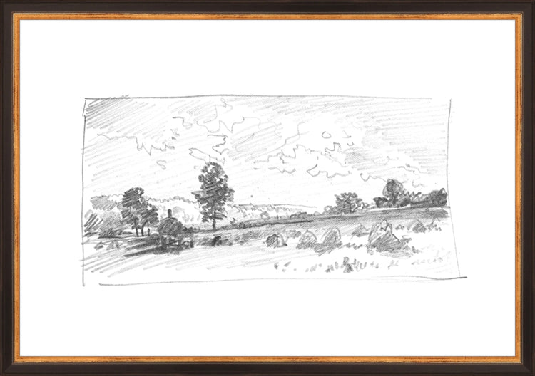 Framed Charcoal Trees 2. Frame: Traditional Black and Gold. Paper: Rag Paper. Art Size: 13x19. Final Size: 14'' X 20''