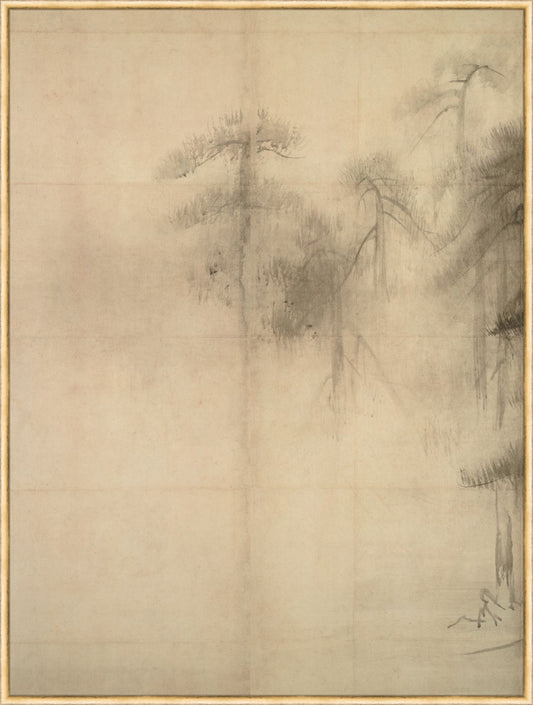 Uploaded Art:Pine Trees I copy.jpg. Frame: Deep Gold Leafed. Paper: Rag Paper. Art Size: 56x42. Final Size: 57'' X 43''