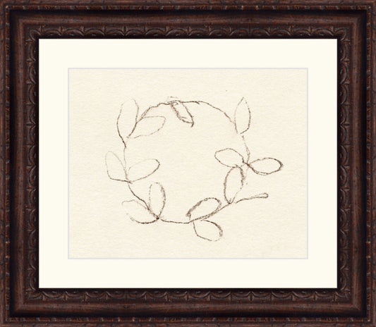 Uploaded Art:Wreath Drawing 10x8 copy 2close.jpg. Frame: Florence Walnut. Paper: Watercolor Paper. Art Size: 8x10. Final Size: 13'' X 15''