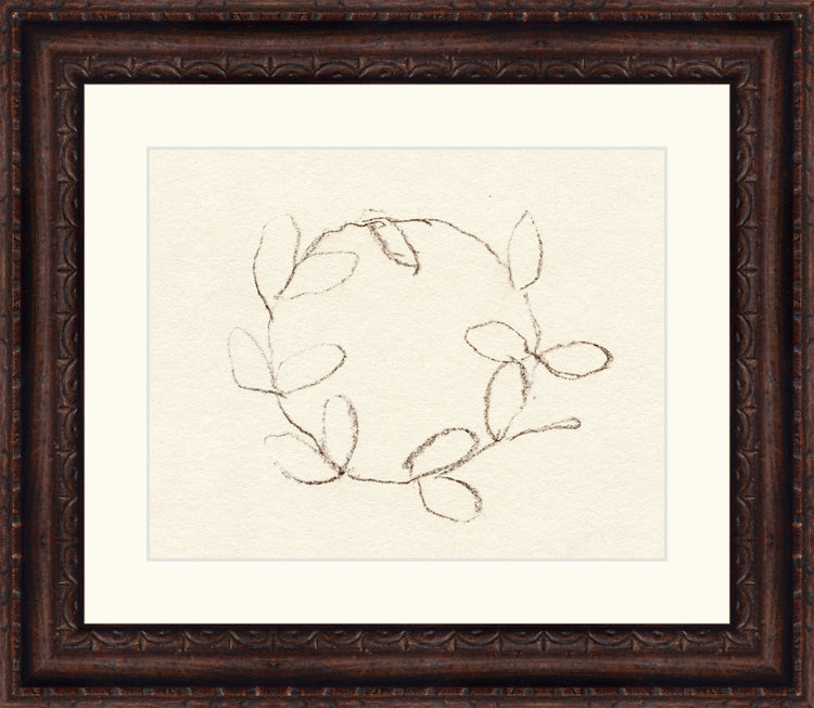 Uploaded Art:Wreath Drawing 10x8 copy 2close.jpg. Frame: Florence Walnut. Paper: Watercolor Paper. Art Size: 8x10. Final Size: 13'' X 15''