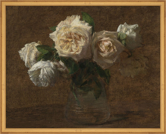Framed Roses Still Life. Frame: Traditional Gold. Paper: Rag Paper. Art Size: 16x20. Final Size: 17'' X 21''