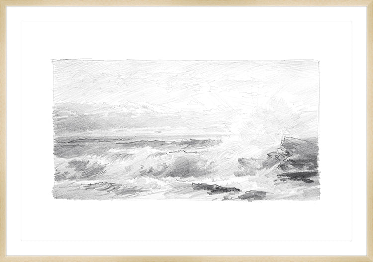 Framed Seascape 4. Frame: Natural Matte Wood. Paper: Smooth Paper. Art Size: 20x30. Final Size: 23'' X 33''