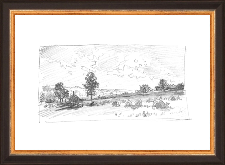 Framed Charcoal Trees 2. Frame: Traditional Black and Gold. Paper: Rag Paper. Art Size: 7x10. Final Size: 8'' X 11''