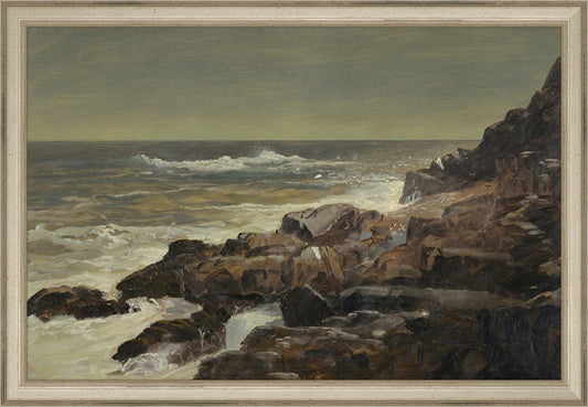 Framed Seashore. Frame: Traditional Silver. Paper: Rag Paper. Art Size: 10x15. Final Size: 11'' X 16''