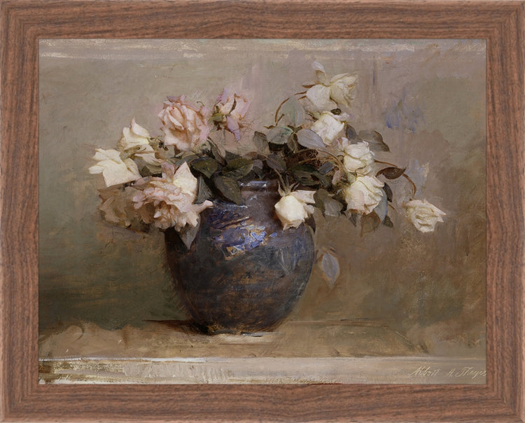 Framed Vase of Roses. Frame: Dark Walnut. Paper: Rag Paper. Art Size: 7x9. Final Size: 8'' X 10''