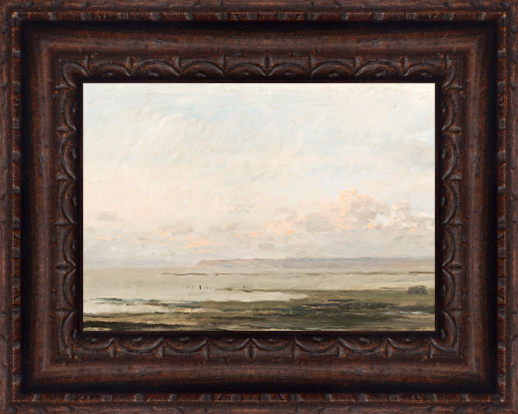 Framed Beach Landscape. Frame: Florence Walnut. Paper: Rag Paper. Art Size: 5x7. Final Size: 7'' X 9''