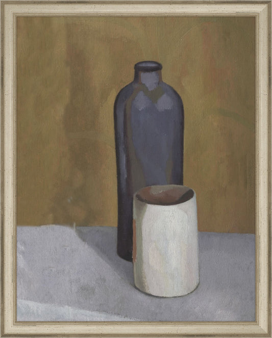 Framed Still Life Vases. Frame: Traditional Silver. Paper: Rag Paper. Art Size: 14x11. Final Size: 15'' X 12''