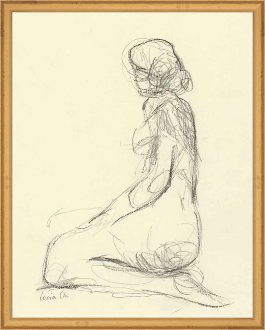 Framed Seated Figure Study. Frame: Traditional Gold. Paper: Rag Paper. Art Size: 19x15. Final Size: 20'' X 16''