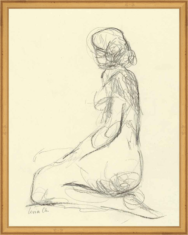Framed Seated Figure Study. Frame: Traditional Gold. Paper: Rag Paper. Art Size: 19x15. Final Size: 20'' X 16''