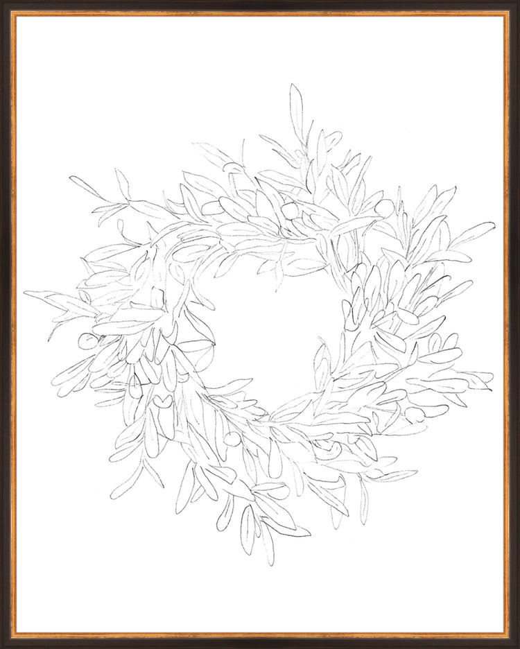 Framed OLIVE WREATH. Frame: Traditional Black and Gold. Paper: Rag Paper. Art Size: 29x23. Final Size: 30'' X 24''