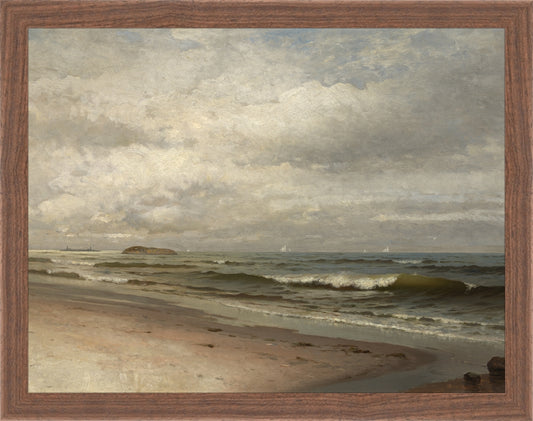 Framed Moody Seascape. Frame: Dark Walnut. Paper: Rag Paper. Art Size: 10x13. Final Size: 11'' X 14''