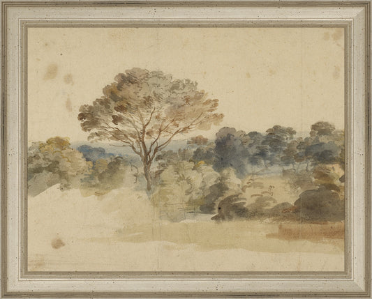 Framed Baroque Landscape. Frame: Traditional Silver. Paper: Rag Paper. Art Size: 7x9. Final Size: 8'' X 10''