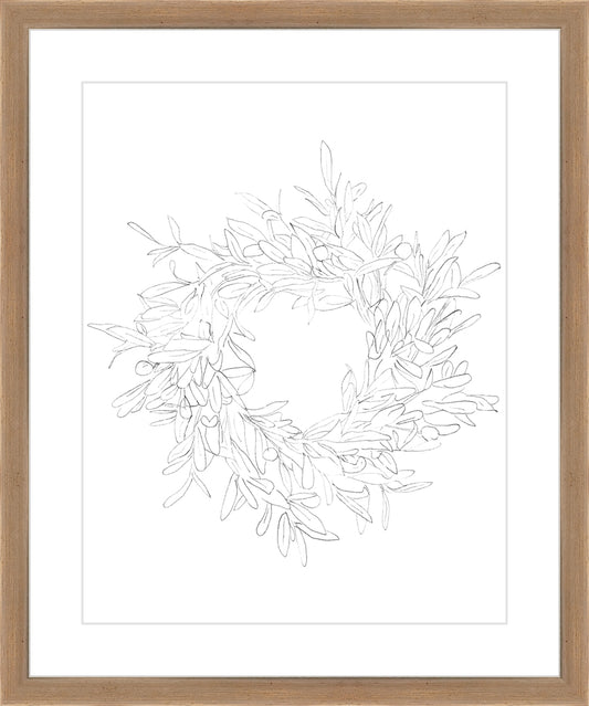 Framed OLIVE WREATH. Frame: Coffee. Paper: Rag Paper. Art Size: 14x11. Final Size: 18'' X 15''