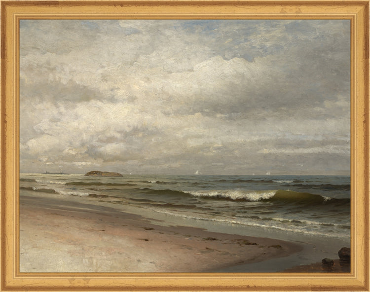 Framed Moody Seascape. Frame: Traditional Gold. Paper: Rag Paper. Art Size: 10x13. Final Size: 11'' X 14''