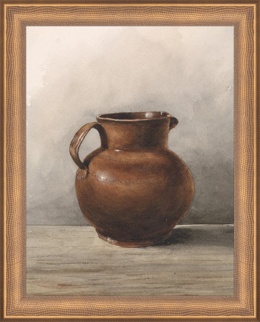 Framed Still Life Jug. Frame: Timeless Bronze. Paper: Rag Paper. Art Size: 9x7. Final Size: 10'' X 8''