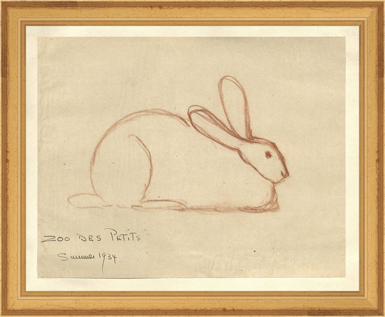 Framed Bunny. Frame: Traditional Gold. Paper: Rag Paper. Art Size: 8x10. Final Size: 9'' X 11''