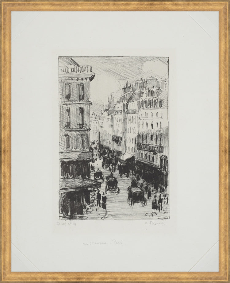 Framed Paris Streets. Frame: Timeless Gold. Paper: Rag Paper. Art Size: 20x16. Final Size: 21'' X 17''