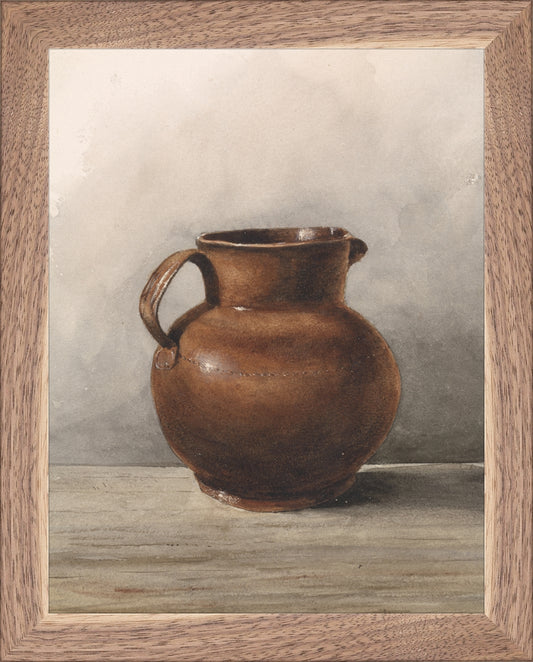 Framed Still Life Jug. Frame: Natural Walnut. Paper: Rag Paper. Art Size: 9x7. Final Size: 10'' X 8''