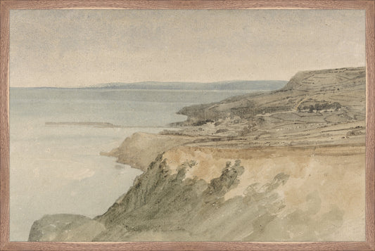 Framed Cliff. Frame: Natural Walnut. Paper: Rag Paper. Art Size: 19x29. Final Size: 20'' X 30''