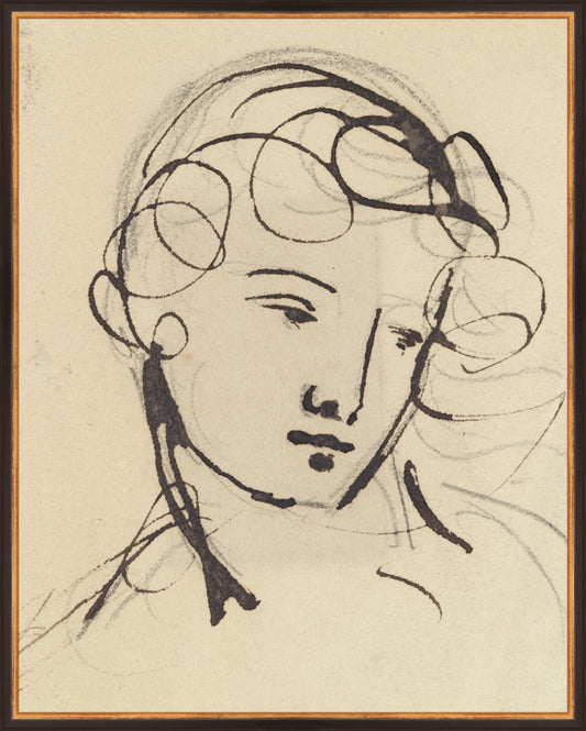 Framed Sketch of a Lady. Frame: Traditional Black and Gold. Paper: Rag Paper. Art Size: 29x23. Final Size: 30'' X 24''