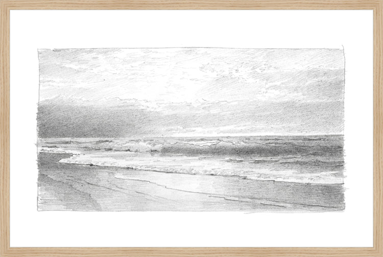 Framed Seascape 2. Frame: Natural Oak. Paper: Rag Paper. Art Size: 19x29. Final Size: 20'' X 30''