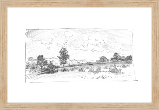 Framed Charcoal Trees 2. Frame: Natural Oak. Paper: Rag Paper. Art Size: 10x15. Final Size: 11'' X 16''