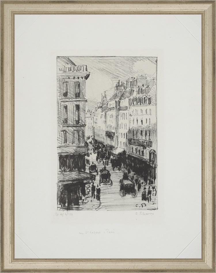 Framed Paris Streets. Frame: Traditional Silver. Paper: Rag Paper. Art Size: 13x10. Final Size: 14'' X 11''