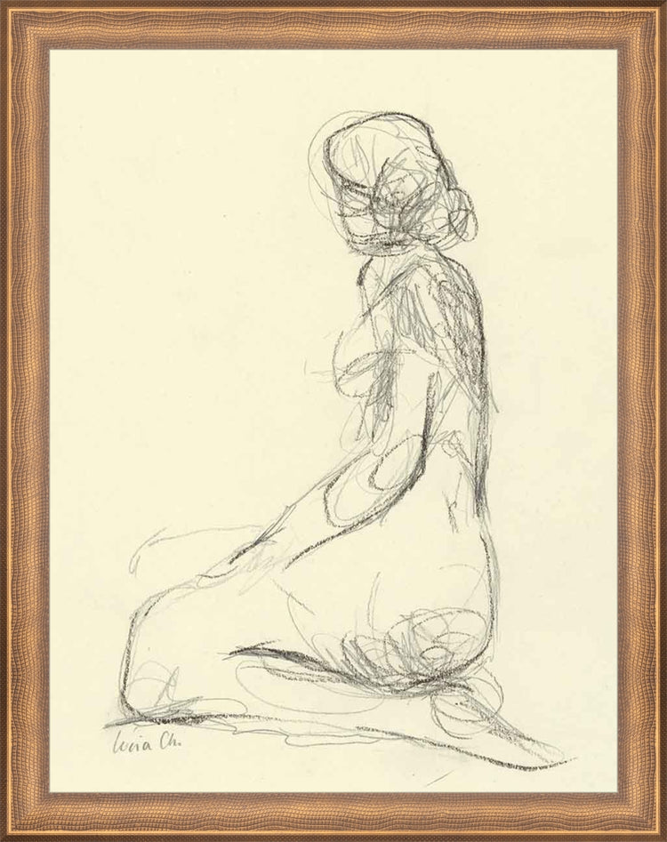 Framed Seated Figure Study. Frame: Timeless Bronze. Paper: Rag Paper. Art Size: 13x10. Final Size: 14'' X 11''