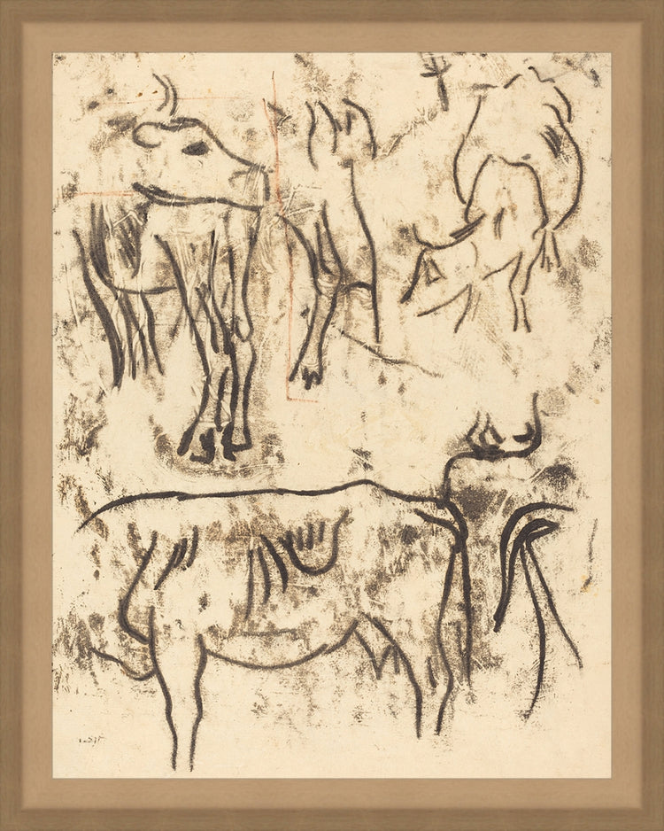 Framed Herd Study. Frame: Bevel Sand. Paper: Rag Paper. Art Size: 9x7. Final Size: 10'' X 8''