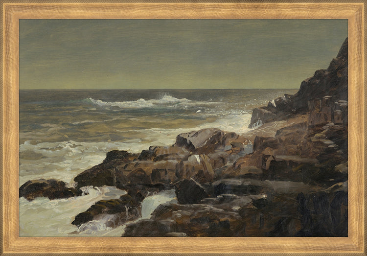 Framed Seashore. Frame: Timeless Gold. Paper: Rag Paper. Art Size: 10x15. Final Size: 11'' X 16''
