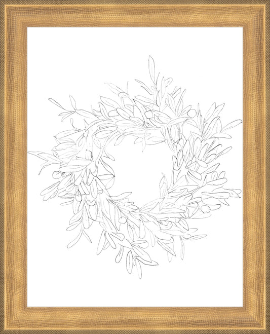Framed OLIVE WREATH. Frame: Timeless Gold. Paper: Rag Paper. Art Size: 9x7. Final Size: 10'' X 8''