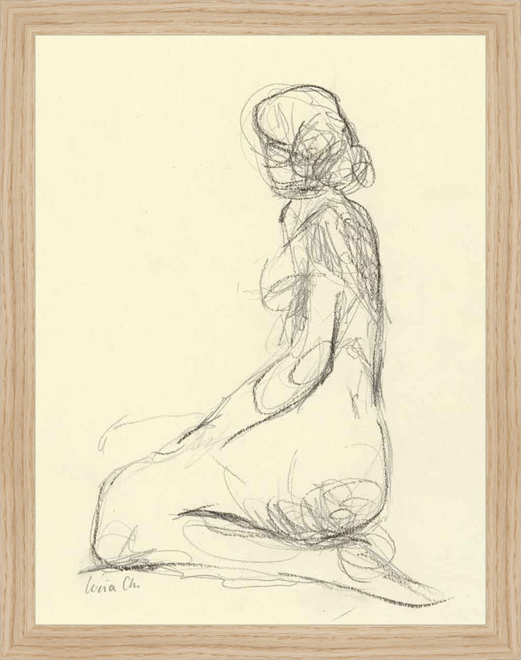 Framed Seated Figure Study. Frame: Natural Oak. Paper: Rag Paper. Art Size: 13x10. Final Size: 14'' X 11''
