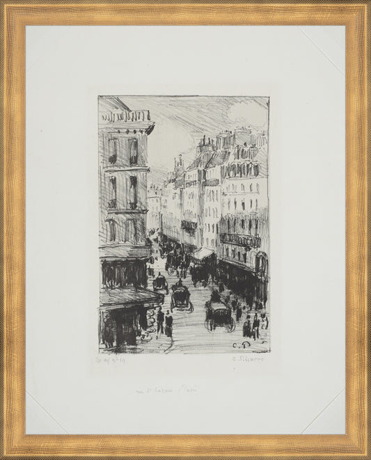 Framed Paris Streets. Frame: Timeless Gold. Paper: Rag Paper. Art Size: 14x11. Final Size: 15'' X 12''
