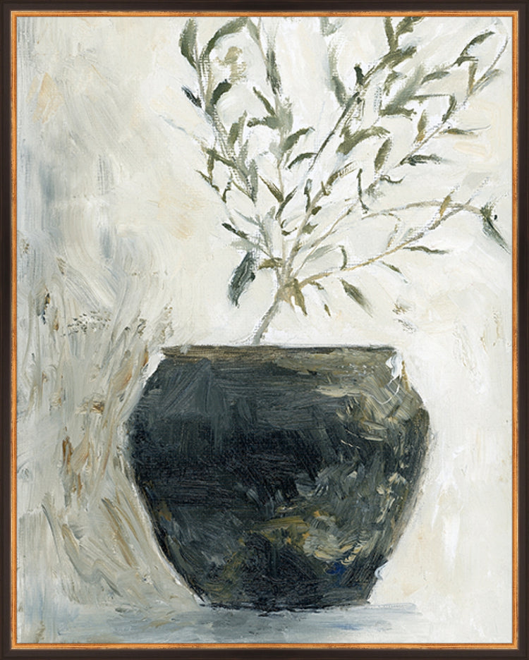 Framed Still Life Olive Tree. Frame: Traditional Black and Gold. Paper: Rag Paper. Art Size: 29x23. Final Size: 30'' X 24''