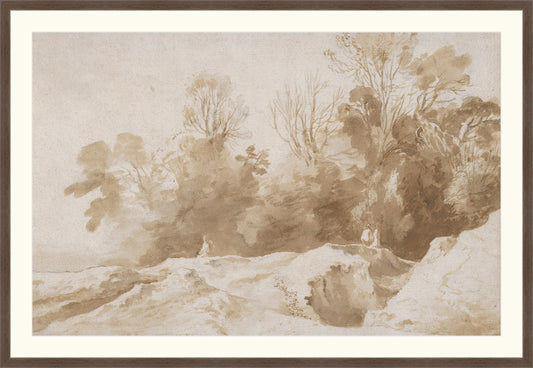 Framed Trees Landscape In Sepia. Frame: Deep Brown. Paper: Rag Paper. Art Size: 26x40. Final Size: 31'' X 45''