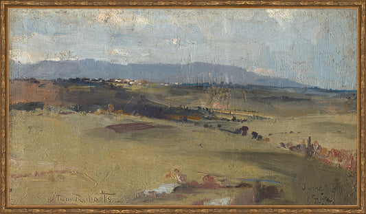 Framed Hills. Frame: Embellished Antique Gold. Paper: Rag Paper. Art Size: 17x30. Final Size: 18'' X 31''