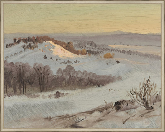 Framed Mountain View. Frame: Traditional Silver. Paper: Rag Paper. Art Size: 23x29. Final Size: 24'' X 30''