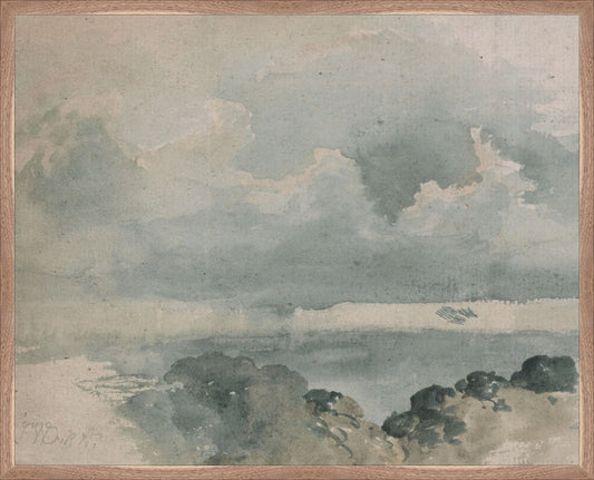 Framed Watercolor Cloud Study. Frame: Natural Walnut. Paper: Rag Paper. Art Size: 24x30. Final Size: 25'' X 31''