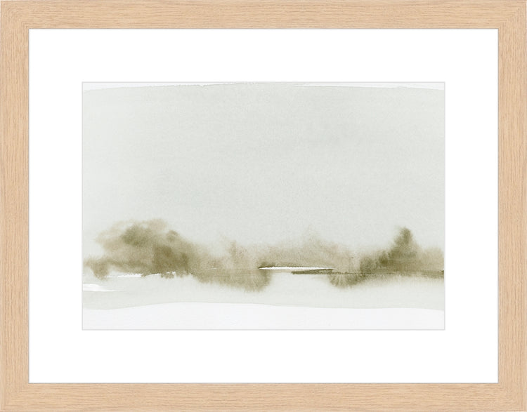Framed MUTED LANDSCAPE. Frame: Deep Natural. Paper: Rag Paper. Art Size: 11x16. Final Size: 18'' X 23''