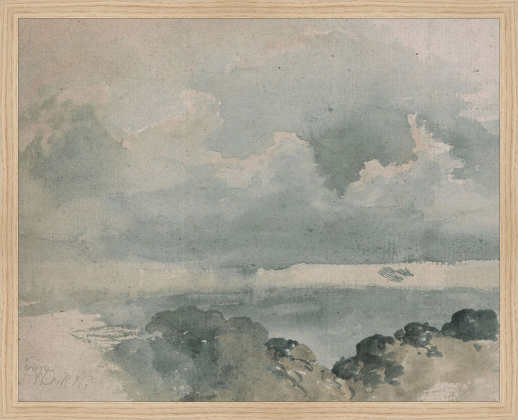 Framed Watercolor Cloud Study. Frame: Natural Oak. Paper: Rag Paper. Art Size: 16x20. Final Size: 17'' X 21''