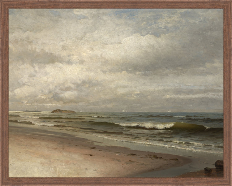 Framed Moody Seascape. Frame: Dark Walnut. Paper: Rag Paper. Art Size: 15x19. Final Size: 16'' X 20''