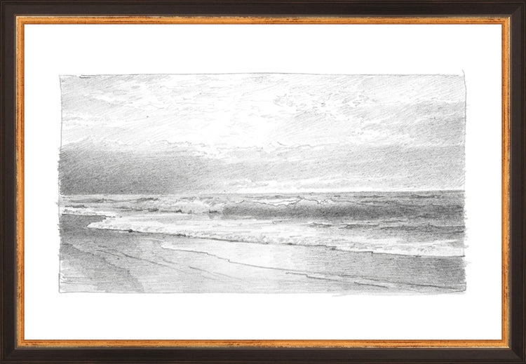 Framed Seascape 2. Frame: Traditional Black and Gold. Paper: Rag Paper. Art Size: 10x15. Final Size: 11'' X 16''
