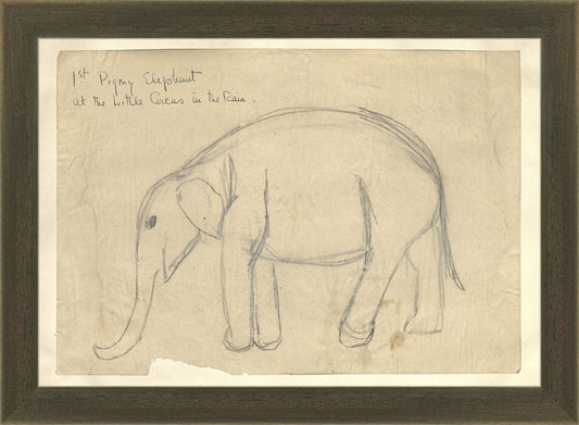 Framed Elephant. Frame: Natural Black. Paper: Rag Paper. Art Size: 7x10. Final Size: 8'' X 11''