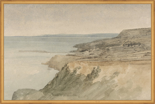 Framed Cliff. Frame: Traditional Gold. Paper: Rag Paper. Art Size: 19x29. Final Size: 20'' X 30''